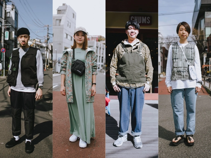 フェスコーデの4人のファッションスナップ(UNBY,コロンビア,CHUMS,スノーピーク)