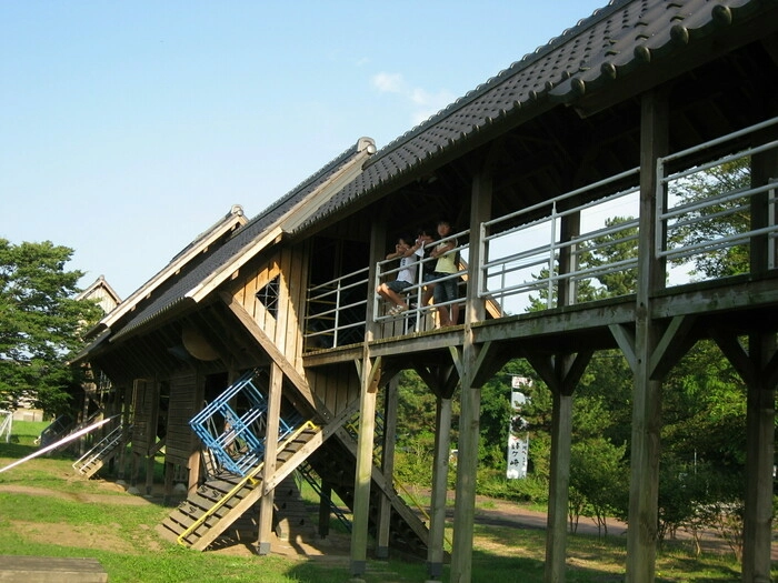 大きな木の遊具で遊んでいる子ども
