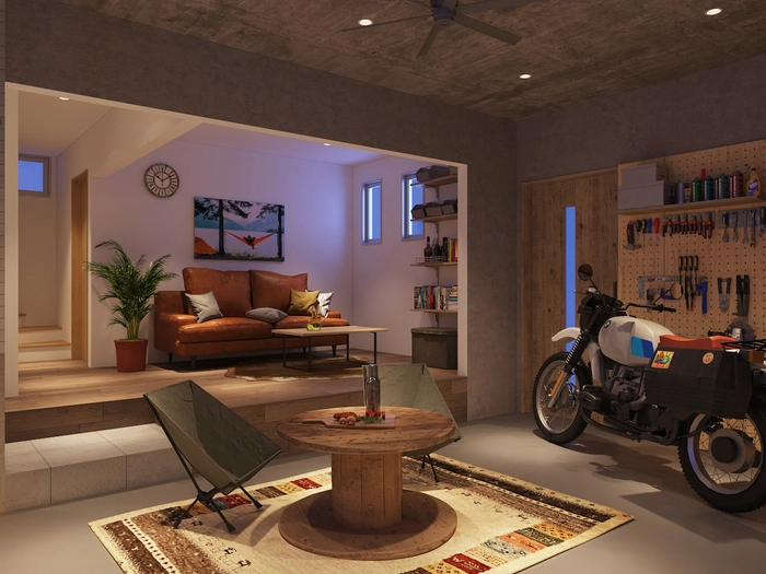 賃貸 分譲のマンションにはないアウトドアなガレージライフ 夢の戸建てがノマディカとのコラボで誕生 キャンプ アウトドア情報メディアhinata