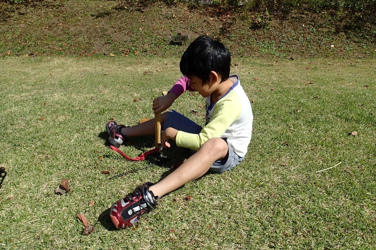 芝生の上で遊ぶ子供
