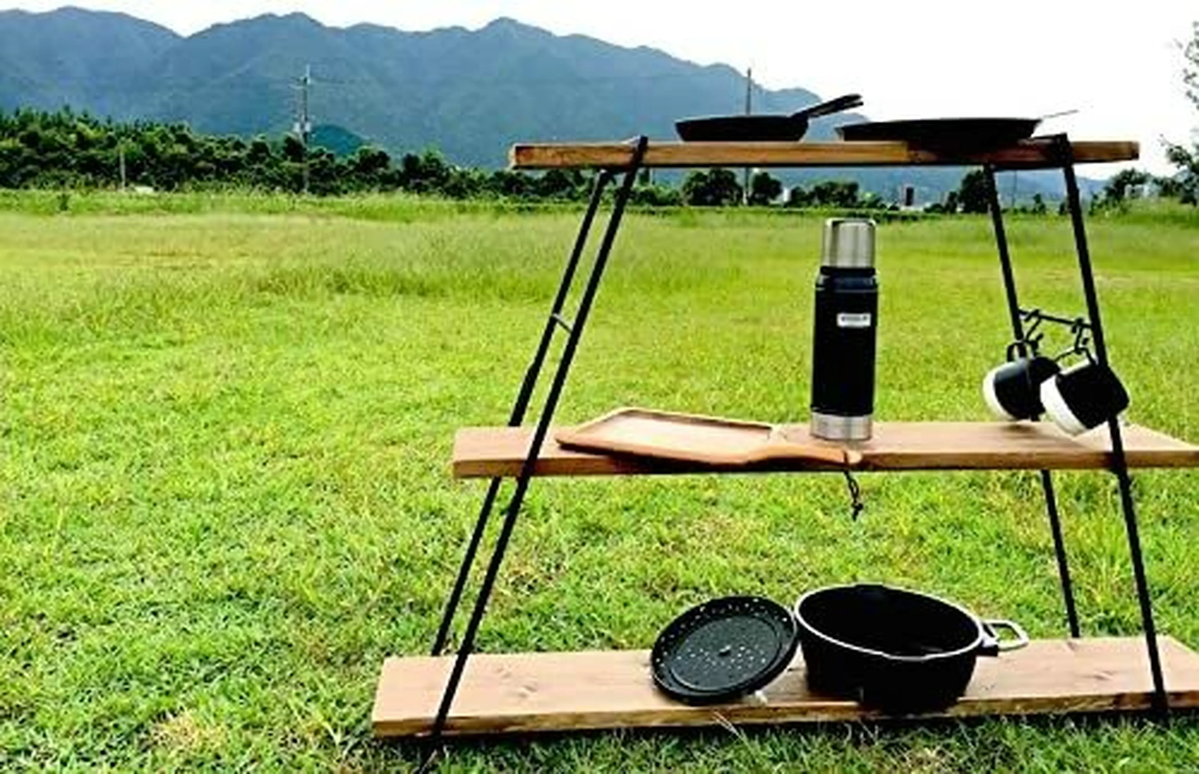 ラック　キャンプ　リビング ラック オープンラック キャンプラック 木製 2段 幅70cm 奥行