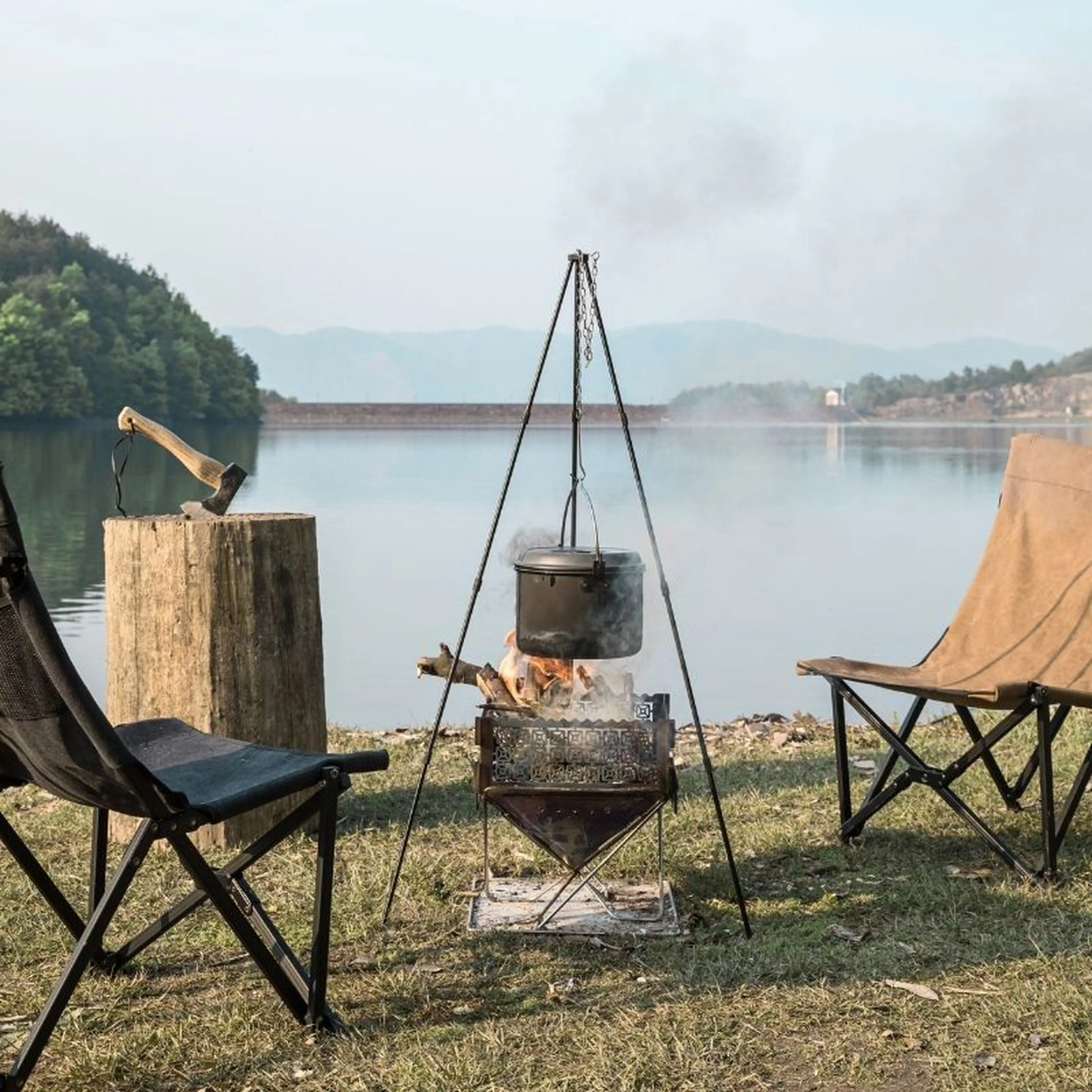 （美品）キャンピングムーン　焚き火チェア2個セット 美品）キャンピングムーン焚き火チェア2個セット