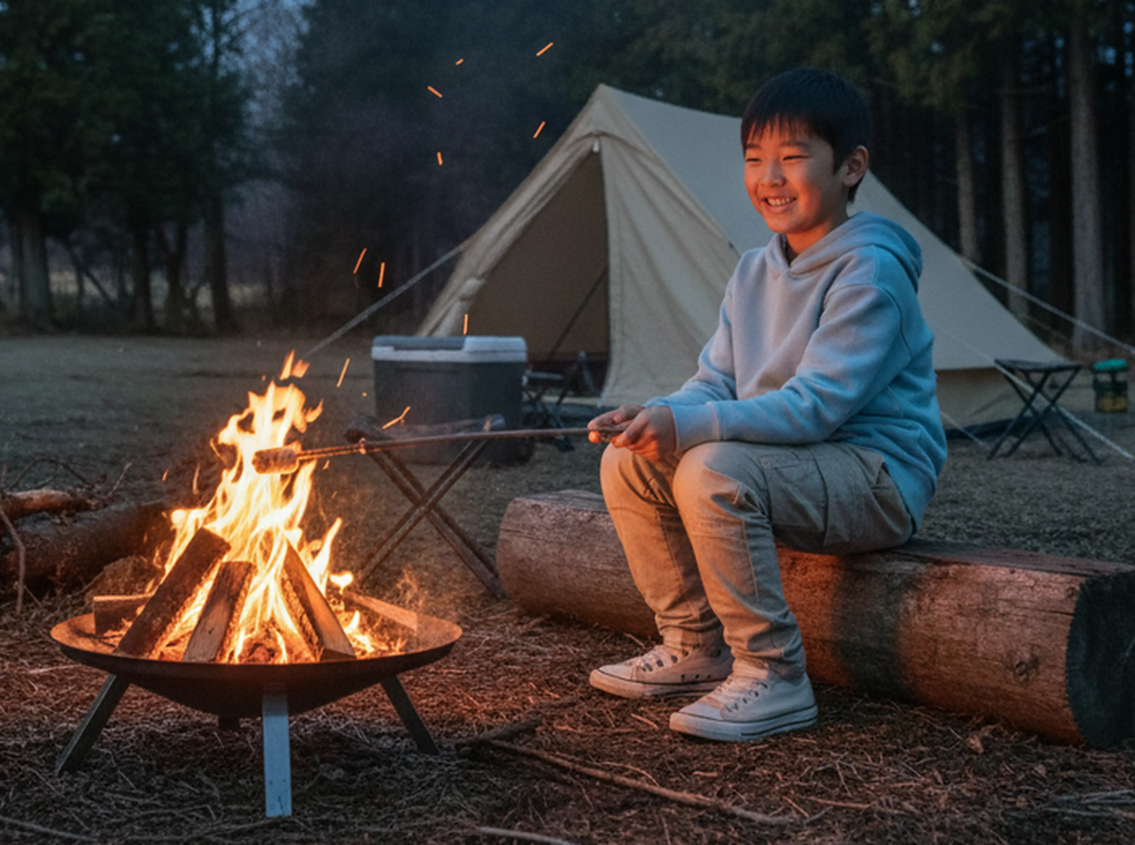 子供が焚き火をしているイメージ画像